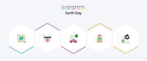 jord dag 25 platt ikon packa Inklusive eko. återvunnet. bil. eko. grön vektor