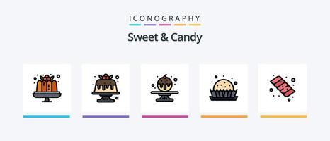 ljuv och godis linje fylld 5 ikon packa Inklusive kaka. ljuv. mat. sötsaker. munk. kreativ ikoner design vektor