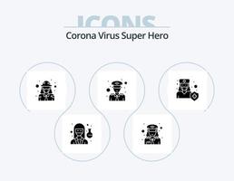 Corona-Virus-Superheld-Glyphen-Icon-Pack 5-Icon-Design. Krankenhaus. Offizier. Verteidigung. Sicherheit. Mann vektor