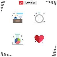 flaches Icon-Paket mit 4 universellen Symbolen der Chat-Engine Working Holiday Media editierbare Vektordesign-Elemente vektor