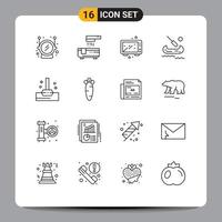 Stock Vector Icon Pack mit 16 Zeilenzeichen und Symbolen für Badmop Cooking Canada Boat editierbare Vektordesign-Elemente