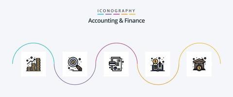 Buchhaltungs- und Finanzlinie gefülltes flaches 5-Icon-Paket einschließlich Hypothek. verteiltes Hauptbuch. Geschäft. verteilt. Kuchendiagramm vektor