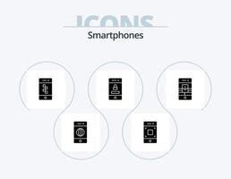 smartphones glyf ikon packa 5 ikon design. kommunikation. teknologi. Ansökan. säkerhet. låst vektor