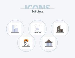 Gebäude flach Icon Pack 5 Icon Design. Hafen. Brücke. Gericht. Horizont. Mond vektor