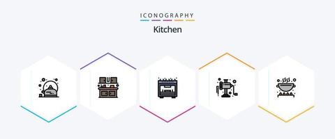 Küche 25 Filledline Icon Pack inklusive Pfanne. Kochen. Küche. kochen. Handbuch vektor