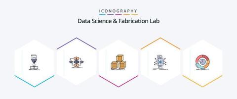 Data Science and Fabrication Lab 25 gefülltes Symbolpaket einschließlich Verarbeitung. Daten. Modell. Analyse. gestapelt vektor