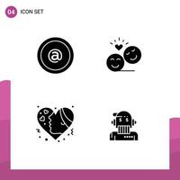 Stock Vector Icon Pack mit 4 Zeilenzeichen und Symbolen für Adress-Emojis Mail-Smiley-Gesichter Mädchen editierbare Vektordesign-Elemente