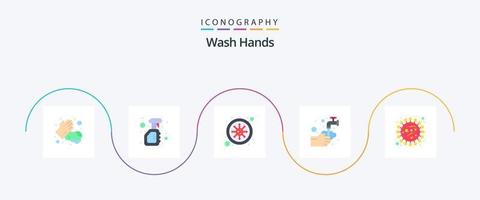 Hände waschen flach 5 Icon Pack inklusive Blase. Waschen. Virus. medizinisch. Blut vektor
