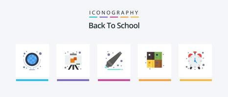 Back to School Flat 5 Icon Pack inklusive Uhr. Uhr. Ausbildung. Alarm. Ausbildung. kreatives Symboldesign vektor