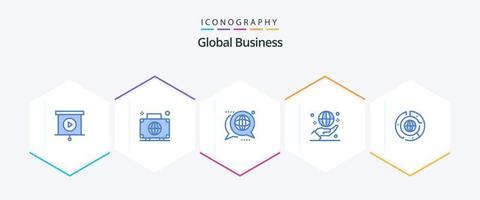 global företag 25 blå ikon packa Inklusive internationell. klot. kommunikation. global. meddelande vektor