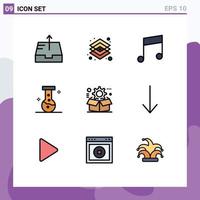 Stock Vector Icon Pack mit 9 Zeilenzeichen und Symbolen zum Einstellen von Cog Key Box Lab editierbare Vektordesign-Elemente