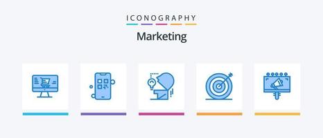 marknadsföring blå 5 ikon packa Inklusive anslagstavla. annons. sinne. mål. mål. kreativ ikoner design vektor
