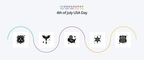 USA glyf 5 ikon packa Inklusive undersöker. polis tecken. stater. stjärna. män vektor