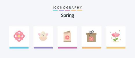 Spring Flat 5 Icon Pack inklusive Blume. Flora. Karte. Frühling. Kasten. kreatives Symboldesign vektor