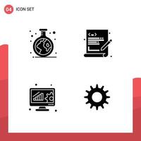 mobile Schnittstelle solider Glyph-Satz von 4 Piktogrammen der Chemie-Datenanalyse-Rohrprogrammierung Online-Evaluierung editierbare Vektordesign-Elemente vektor