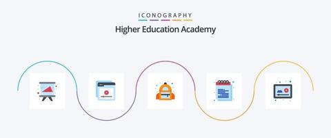 Academy Flat 5 Icon Pack inklusive online. Universität. Tasche. lernen. Ausbildung vektor