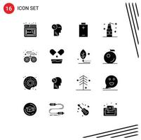 Stock Vector Icon Pack mit 16 Zeilen Zeichen und Symbolen für Geräte Waffen Kopf Terrorismus Bombe editierbare Vektordesign-Elemente
