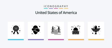 USA Glyph 5 Icon Pack inklusive amerikanisch. USA. Tor. Wahrzeichen. Gebäude. kreatives Symboldesign vektor