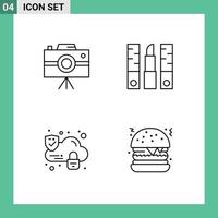 Stock Vector Icon Pack mit 4 Zeilen Zeichen und Symbolen für Camcorder Cloud professionelle Kamera Kosmetik Sicherheit editierbare Vektordesign-Elemente