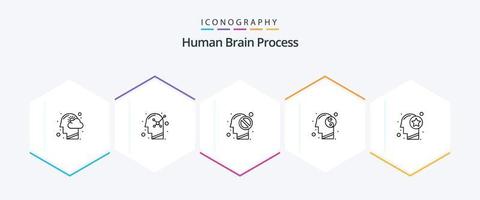 menschliches Gehirn Prozess 25-Zeilen-Icon-Pack einschließlich Kopf. entspannen. menschlicher Verstand. Meditation. verboten vektor
