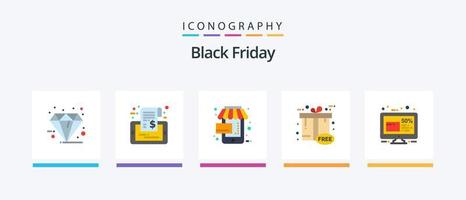 Black Friday Flat 5 Icon Pack inklusive Geschenkbox. Cyber. Verkauf. schwarzer Freitag. Handel. kreatives Symboldesign vektor