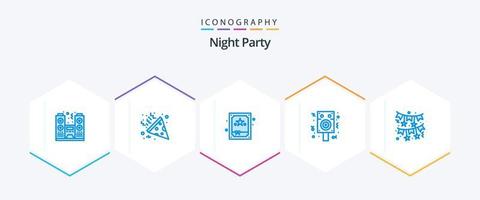 Night Party 25 blaues Icon Pack inklusive Night Party. Dekoration. Kasten. Bogen. Nacht vektor