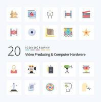 20 video producerar och dator hårdvara platt Färg ikon packa tycka om tal filma film publishing digital vektor