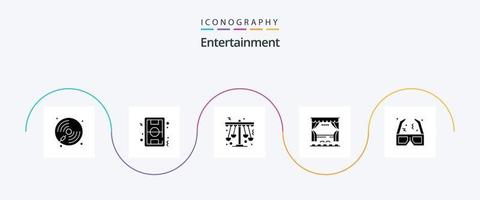 Entertainment Glyph 5 Icon Pack inklusive Bühne. Vorhang. Fußball. Unterhaltung. spielen vektor