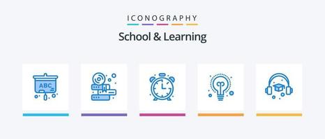 skola och inlärning blå 5 ikon packa Inklusive . utbildning. klocka. keps. utbildning. kreativ ikoner design vektor