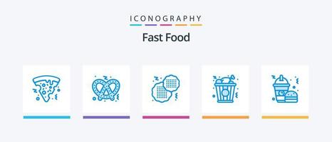 Fast Food Blue 5 Icon Pack inklusive. Frappé. schnell. Burger. Fastfood. kreatives Symboldesign vektor