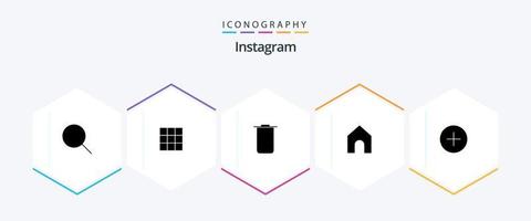 Instagram 25 glyf ikon packa Inklusive . Kontakt. set. Lägg till. gränssnitt vektor