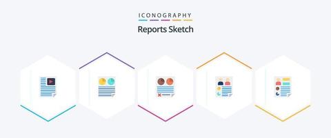 Reports Sketch 25 Flat Icon Pack inklusive Papier. Daten. Kuchen. Bericht. Buchseite vektor