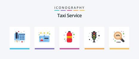 Taxi-Service Flat 5 Icon Pack inklusive. suchen. Wasserflasche. online. Ampeln. kreatives Symboldesign vektor