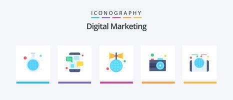 Digital Marketing Flat 5 Icon Pack inklusive weltweit. handeln. werben. Marketing. Geschäft. kreatives Symboldesign vektor