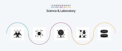 Science Glyph 5 Icon Pack inklusive Bakterien. Experiment. Biologie. Chemie. Wissenschaft vektor