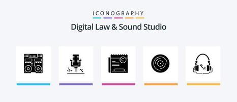 Digital Law and Sound Studio Glyph 5 Icon Pack inklusive Scratching. dj. Aufzeichnung. schlagen. Rechts. kreatives Symboldesign vektor