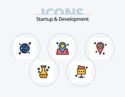 Start- und Entwicklungslinie gefüllt Icon Pack 5 Icon Design. . Ordner. Zeit. Datei. prüfen vektor