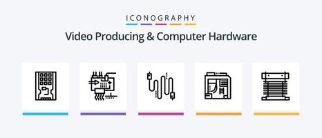 Videoproduktion und Computerhardware Line 5 Icon Pack inklusive Hardware. Zugang. Leistung. veraltet. Klaviatur. kreatives Symboldesign vektor