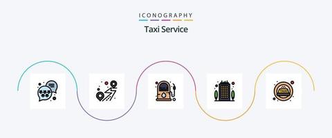 taxi service linje fylld platt 5 ikon packa Inklusive taxi. cab. gas. destination. företag vektor