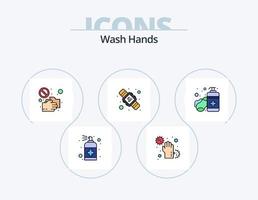 Hände waschen Linie gefüllt Icon Pack 5 Icon Design. Handpflege. Flasche. Pflege. sprühen. trocken vektor