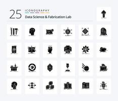 Data Science and Fabrication Lab 25 Solid Glyph Icon Pack inklusive Info. Daten. Taste. Hardware. Elektronik vektor
