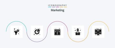 Marketing Glyph 5 Icon Pack inklusive Analyse. hoch. Internet. Start. Netz vektor