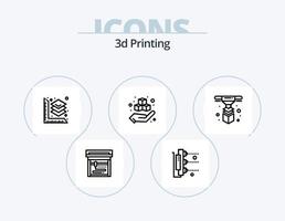 3D-Druckzeilen-Icon-Pack 5-Icon-Design. Drucken. Drucken. Scanner. drucken. Globus vektor
