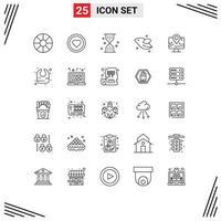 Stock Vector Icon Pack mit 25 Linienzeichen und Symbolen für Kartenfrühling Sandfliege Tier editierbare Vektordesign-Elemente