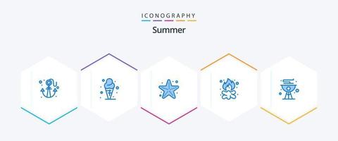 Summer 25 Blue Icon Pack inklusive Strand. Lagerfeuer. Strand. Lager. Strand vektor