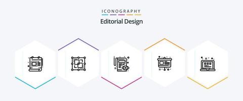 redaktionell design 25 linje ikon packa Inklusive layout. presentation. dokumentera. staffli. konst vektor