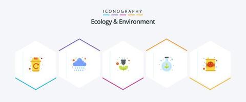 Ökologie und Umwelt 25 Flat Icon Pack einschließlich Strahlung. Wissenschaft. Energie. Forschung. Grün vektor