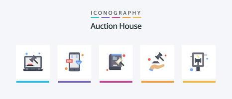 auktion platt 5 ikon packa Inklusive rättvisa. domstol. telefon. bok. rättvisa. kreativ ikoner design vektor