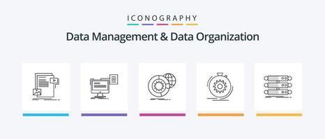 Datenmanagement und Datenorganisation Line 5 Icon Pack inklusive Daten. synchronisieren. Datenbank. Einstellung. Optimierung. kreatives Symboldesign vektor