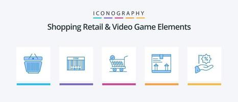Einkaufen von Einzelhandels- und Videospielelementen Blue 5 Icon Pack einschließlich Prozent. hoch. Trolley. Pfeil. liefern. kreatives Symboldesign vektor